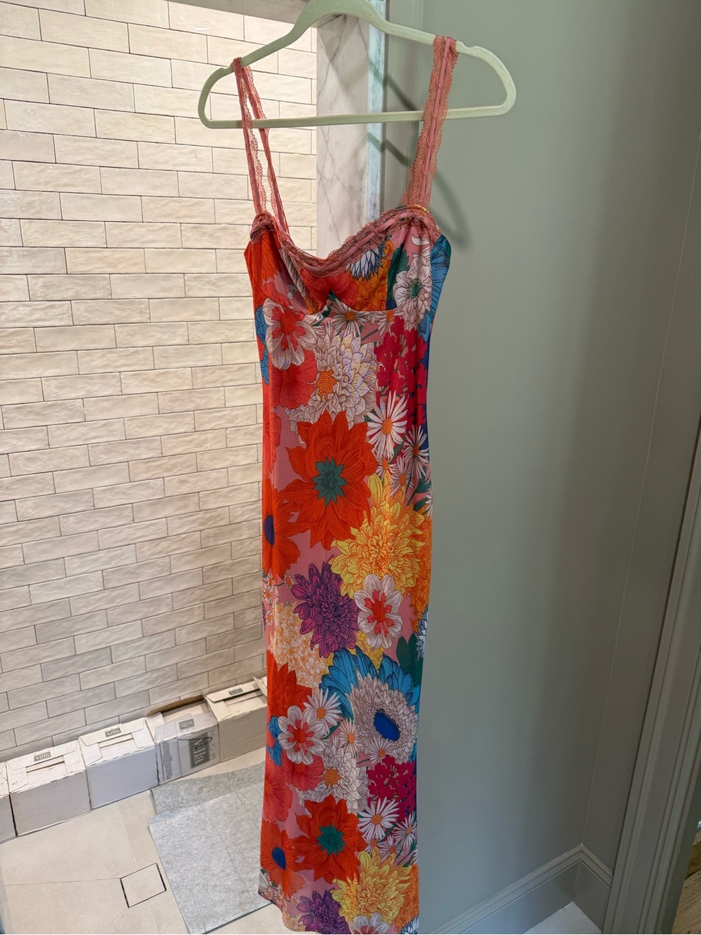 Selfie Leslie Coral Floral Slip Maxi Dress with Teal & Yellow Accents